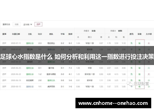 足球心水指数是什么 如何分析和利用这一指数进行投注决策 足球心水指数是什么 如何分析和利用这一指数进行投注决策